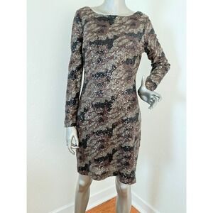 Gianni Bini Sequin‎ Brown Bronze Long Sleeve Camo Cocktail Dress Party S